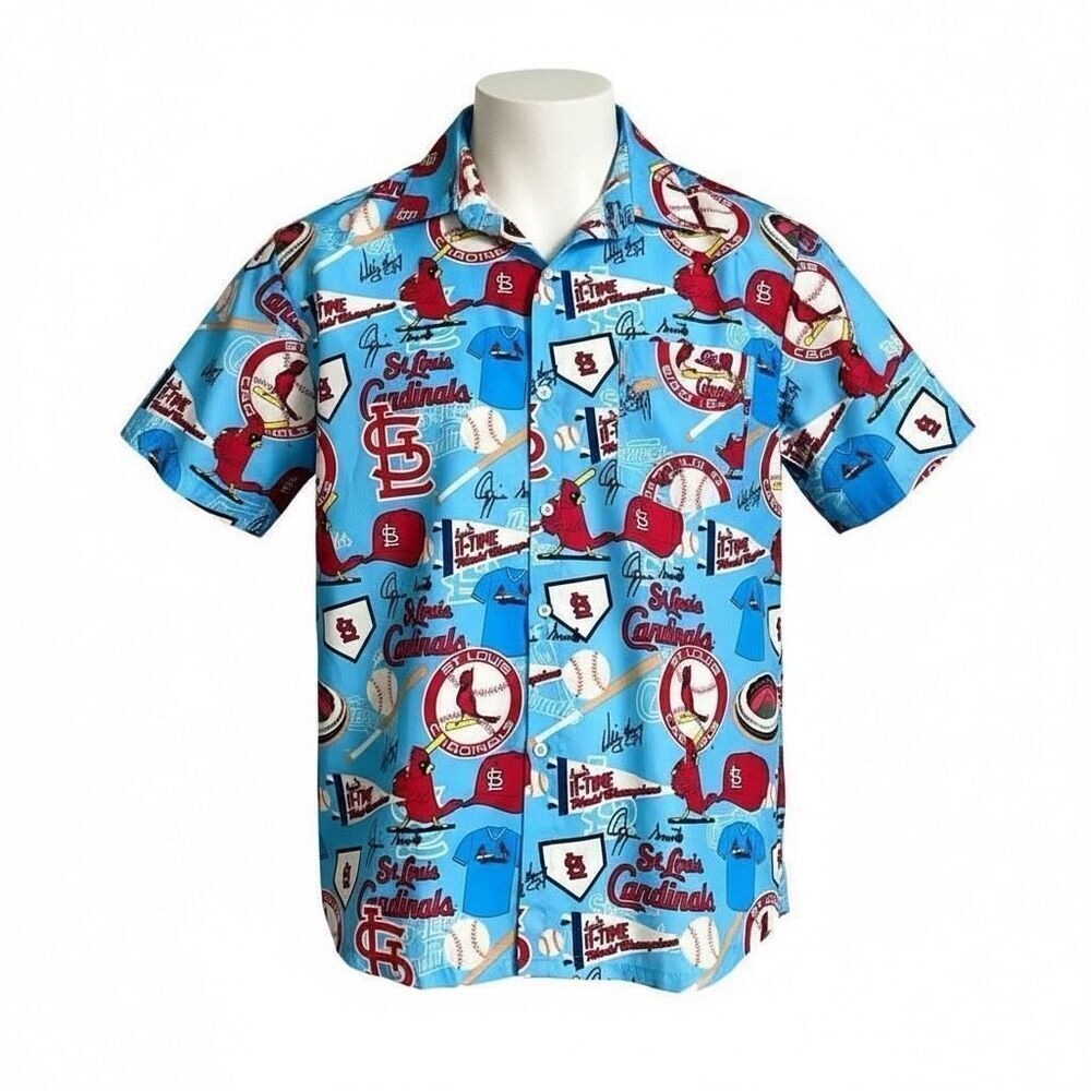 St Louis Cardinals Button Up Shirt Extra Large Adult Blue Baseball MLB Mens XL